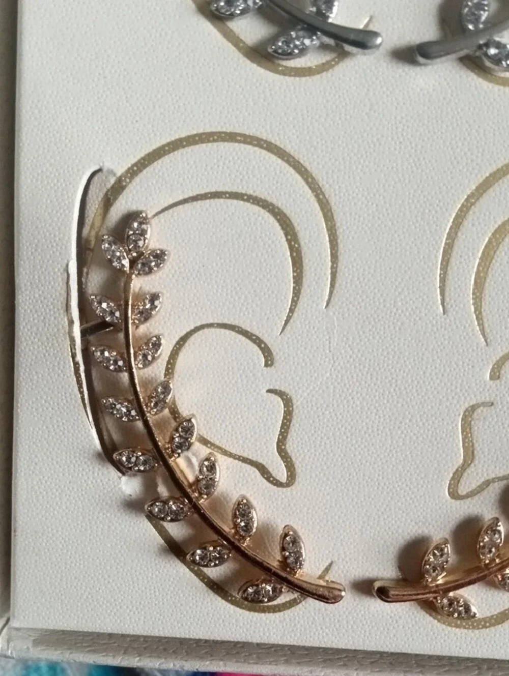 C&C California Crystal Leaf Ear Climber Earrings Set Silver and Gold Tone New - Picture 7 of 10